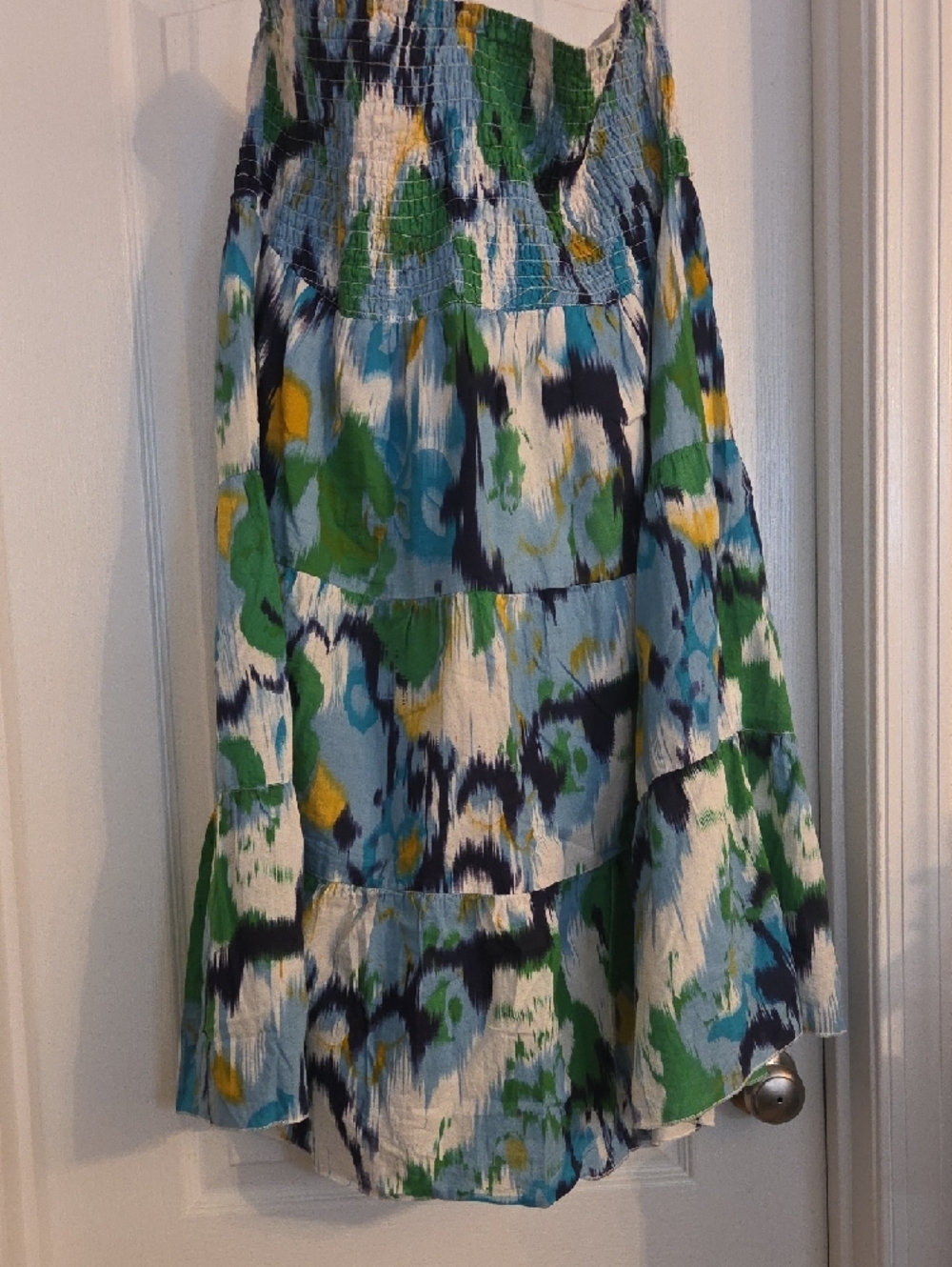 Plus Sz Smocked Waist Multicolor Maxi Skirt Or Dress - Blue Green Yellow & White - Picture 12 of 14